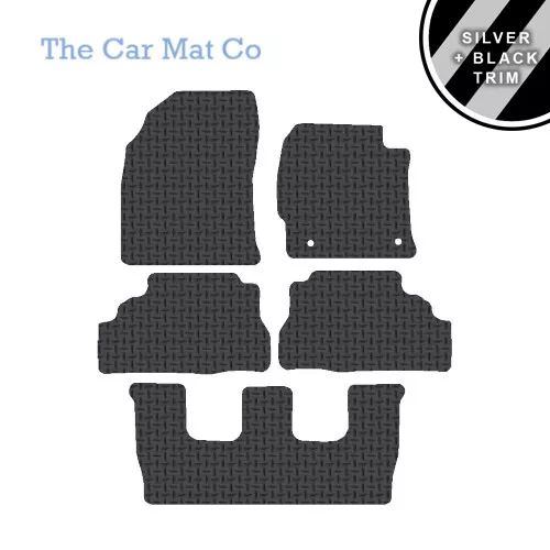 Car Mats for Toyota Prius Plus 2012 On Fitted Black Rubber Silver Stripe Trim