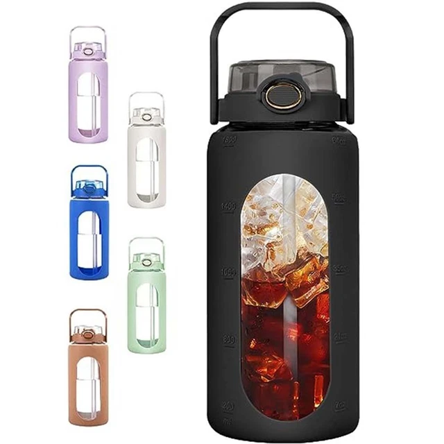 HALF GALLON GLASS Water Bottles 64 oz Motivational Large Water Bottle