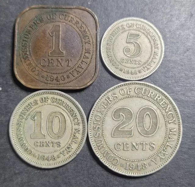 Malaya 1, 5, 10, 20  Cent Coins George VI circulated