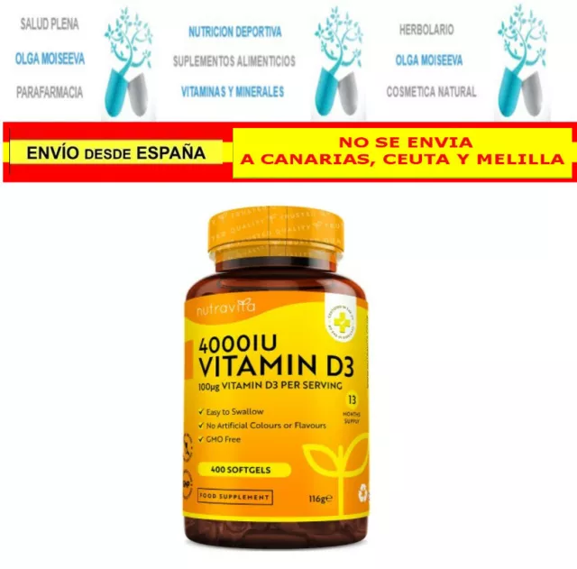 Vitamina D3 4000 UI 400 Perlas Inmune Muscular Envío: Rápido y gratis Nutravita