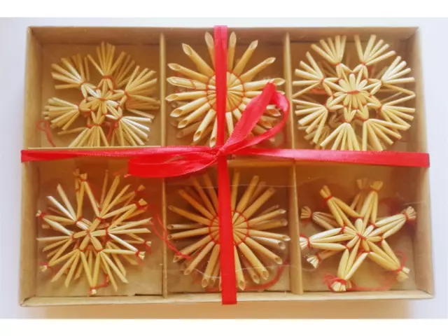 12 Strohsterne 6cm in Geschenkbox Deko Christbaumschmuck Weihnach (0,58 EUR/)