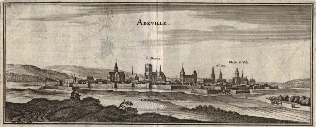 Abbeville Gesamtansicht Picardie Original Kupferstich Merian 1656