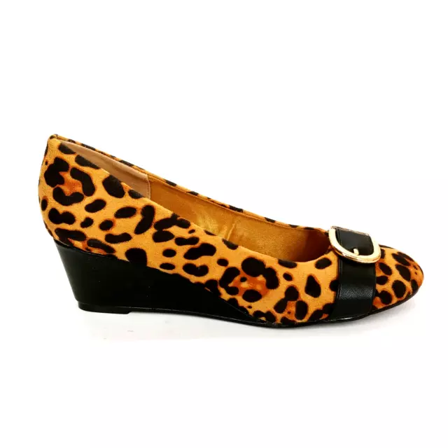 Annie Shoes Womens Giada Classic Pump Wedge Heels Brown Leopard Print 11M New