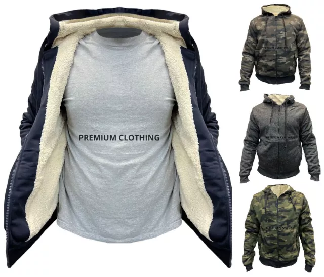 Ex Store Mens Sherpa Fleece LINED Thermal Hooded Fur Jackets Thick EXTRA Warm