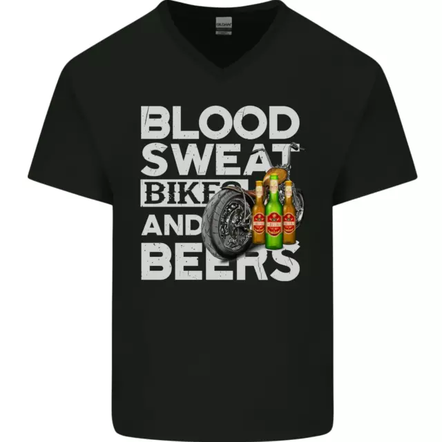 T-shirt da uomo Blood Sweat Bikes & Beer Funny Moto collo a V cotone