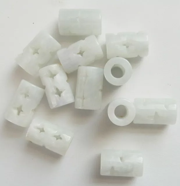 10 VINTAGE CARVED BURMA JADE TUBE BEADS 16mm x 10mm NEARLY WHITE