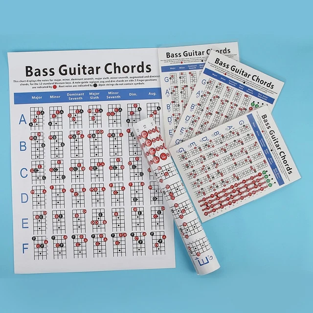 Bass Chord Teaching Chart 4 String Best Beginner Laminated Chord Learning Poster