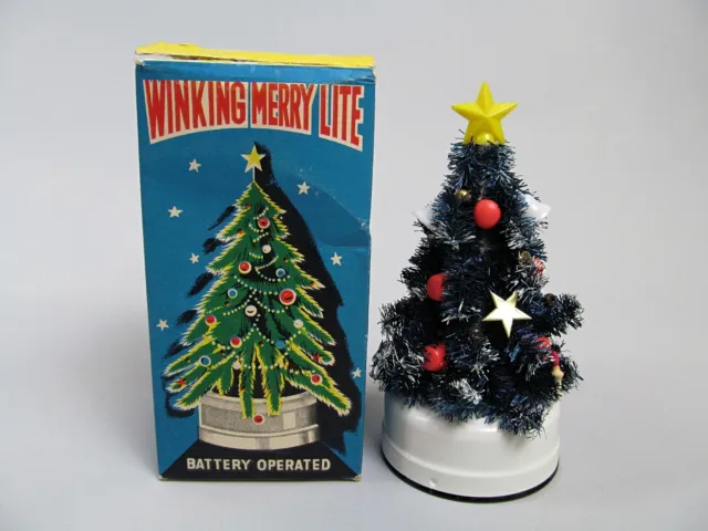 1950s Vintage Winking Merry Light Lantern Christmas Tree Japan w/ Box Works
