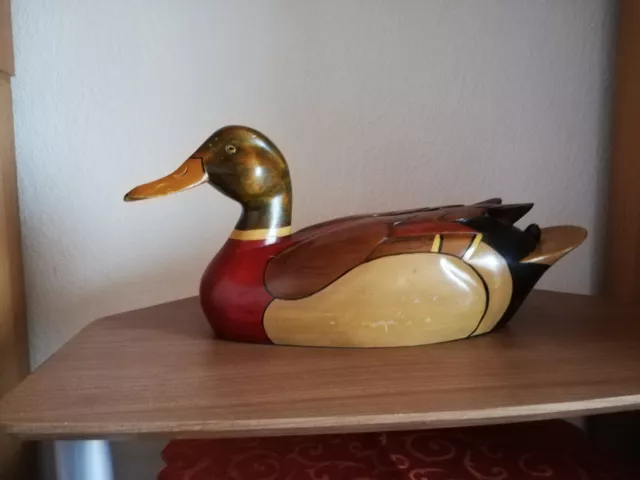 Ente, Figur aus Holz, sehr groß, farbig, bunt, Marke: ?