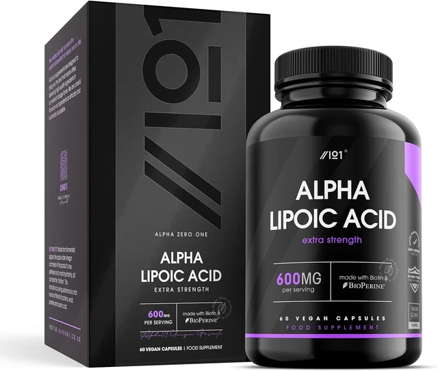 Alpha Lipoic Acid ALA 600mg Capsules VEGAN Antioxidant Metabolism Blood Sugar