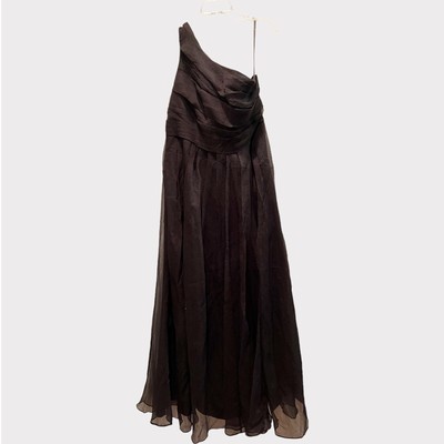 White Vera Wang Gown Womens 18 Black One Shoulder Fit Flare Evening Formal Dress