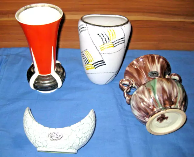 4 Vasen, typisch 50er/60er Jahre, u.a. JASBA, Keramik, Blumenvase, Vintage,  TOP