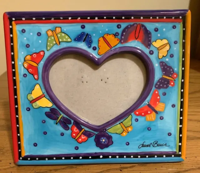 Vintage Laurel Burch Ceramic Butterfly Picture Frame w/Heart Shaped Opening Ganz