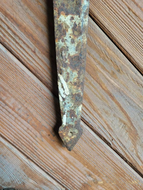 19c Antique Hand Wrought Forged Iron Barn Door Strap Hinges 31" 2