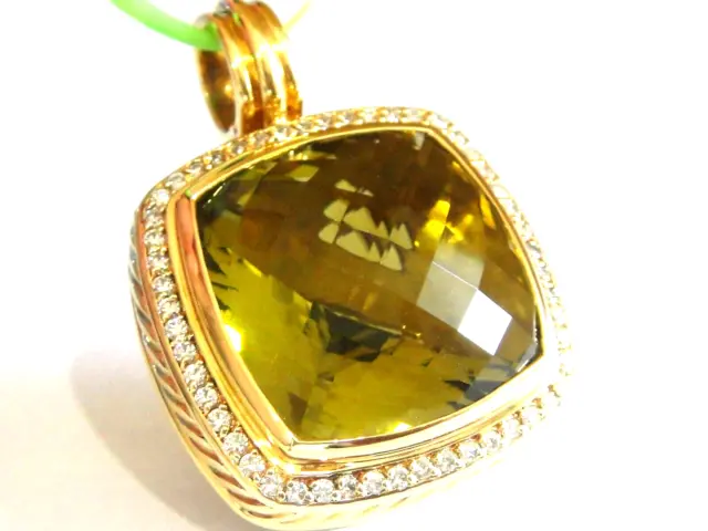$6750 David Yurman 18K Gold Extra Large Albion Diamond Olive Quartz Enhancer