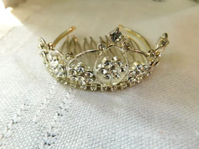 Mini Rhinestone Princess Tiara Crown Hair Comb For Doll Or Girl