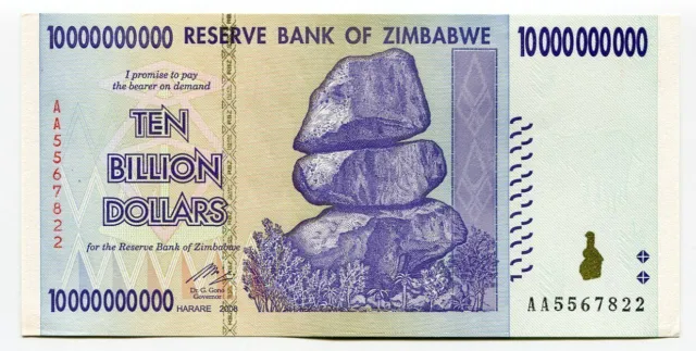 Zimbabwe 10 milliards de dollars 2008 billet de banque UNC P85 monnaie...