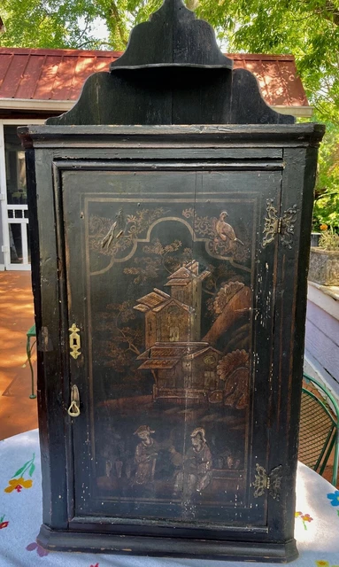 Vintage Asian Chinese Chinoiserie Corner Cabinet