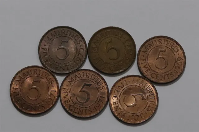 🧭 🇲🇺 Mauritius Colonial 5 Cents - 6 Coins Lot B63 #4 Ggg26