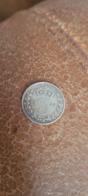 1898 Solid Silver Coin Vintage Three Pence Old Queen Victoria  excellent con