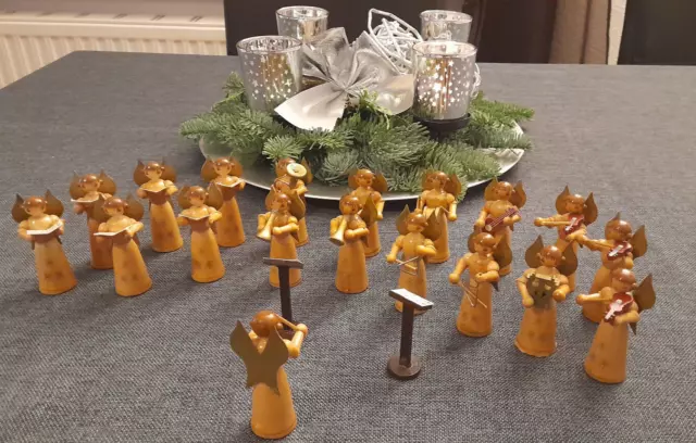 Holz-Engel Musik-Orchester Kapelle 21-teilig Erzgebirge (?) Volkskunst DDR