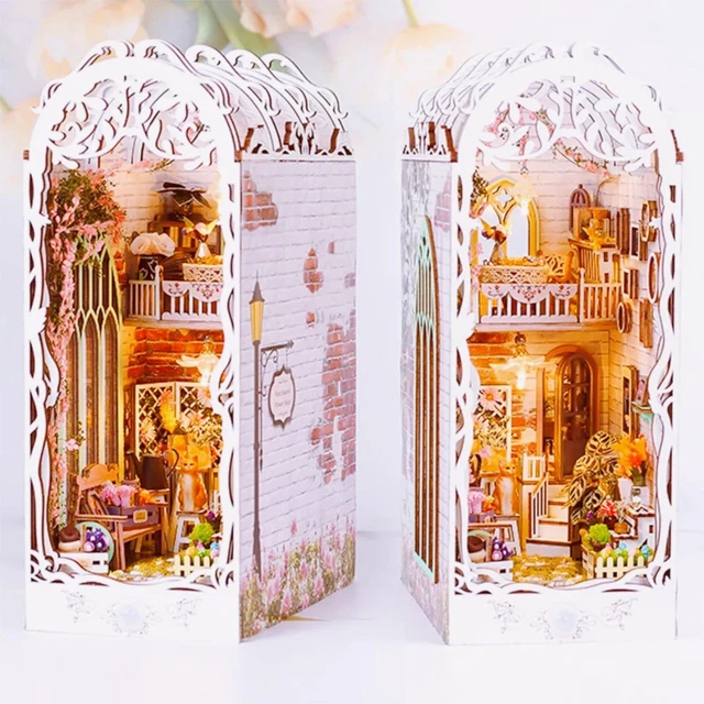 CUTEBEE Book Nook Kit Blossom Florists – DIY Miniatur-Holzbausatz, Beleuchteter Blumenladen Für Bücherregal