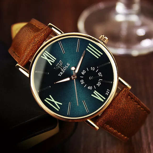 Fashion Men's Date Leather Stainless Steel Sport Quartz Noctilucent Wristwatch F