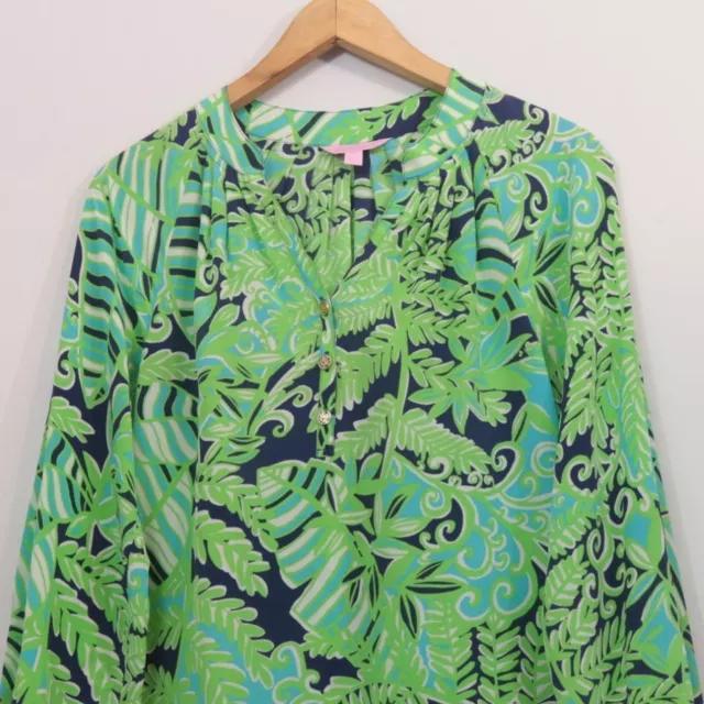 Lilly Pulitzer Elsa Silk Tropical Leaf Printed V Neck 3/4 Sleeve Blouse Top XS 2