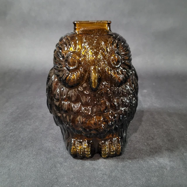 Vintage Amber Glass OWL Bank WISE OLD OWL Smash Bank Brown by Libby Glass