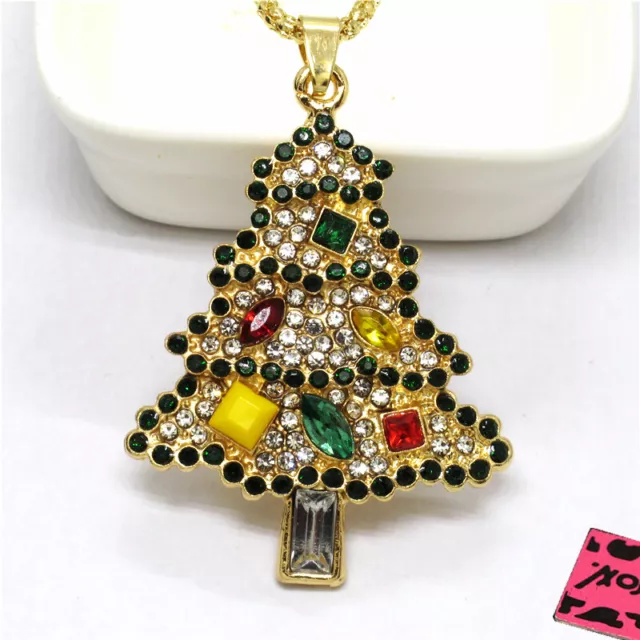 Fashion Women Color Bling Christmas Tree Crystal Pendant Chain Necklace