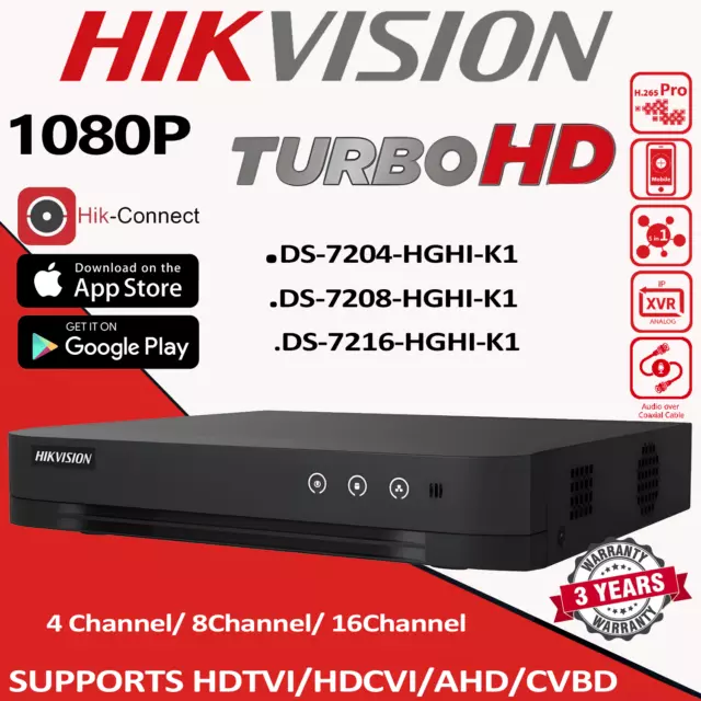 HIKVISION 1080P FULL HD DVR FHD 4CH 8CH 16CH 720p TURBO CCTV HDMI AHD TVI CVI UK