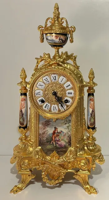 Antique Franz Hermle Lancini Imperial Ormolu Porcelain Gilt Bronze Mantle Clock
