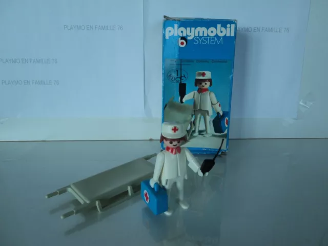 PLAYMOBIL vintage city life médical infirmier civière set 3361 de 1976 / boîte