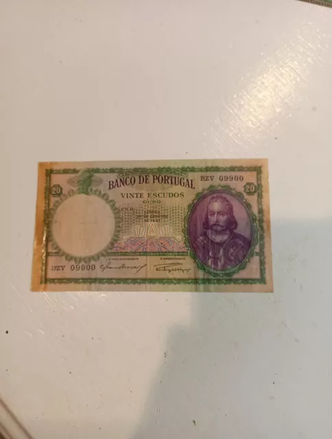 1941 Portugal 20 Escudo Note