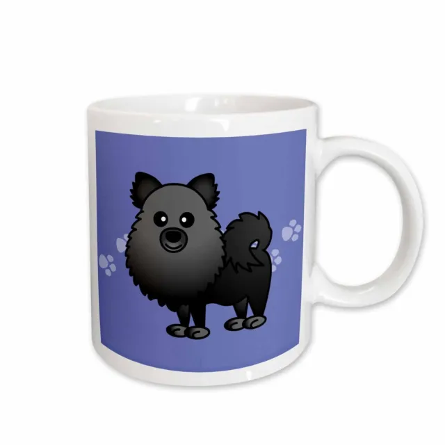 3dRose Cute Black Pomeranian Blue with Paw Prints Mug