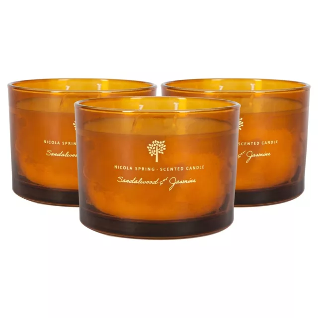3x Scented Soy Wax Candles Gift 38 Hour Burn Time 350g Sandalwood & Jasmine