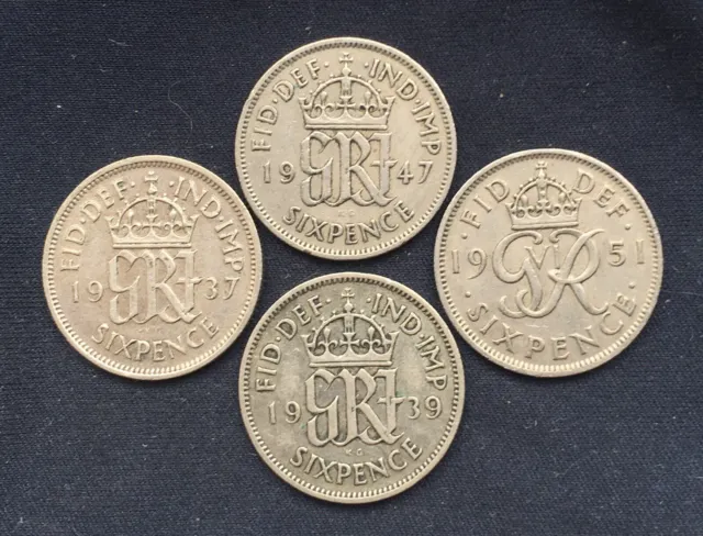 Buy 4 Get 2 Free King George V1 *1937_1952* Silver Sixpence - Old British Coins