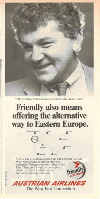 Aua Austrian Airlines 1 Page Advertising 1985 To Eastern Europe