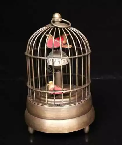 Collectible Handmade bird Cage Statue Mechanical Clock Exquisite Brass