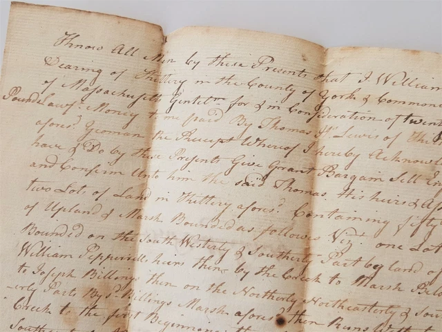 1785 antique COLONIAL handwritten DEED kittery me William Deering - Thomas Lewis