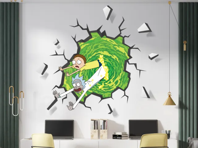 Rick & Morty Tv Show Decal 3D Smashed Wall Sticker Art Cartoon WC394