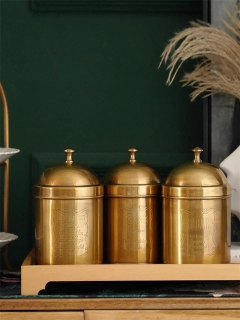 New Tank Solid Brass Coffee Pot Sugar Bowl Tea Pot Retro Kitchen Storage Tank .