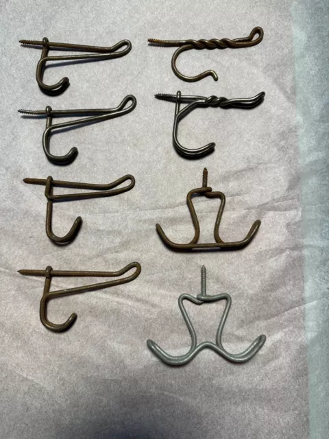 8 Vintage Metal Wire Hat Coat Closet Hooks Screw In Hangers Hall Wall Hooks