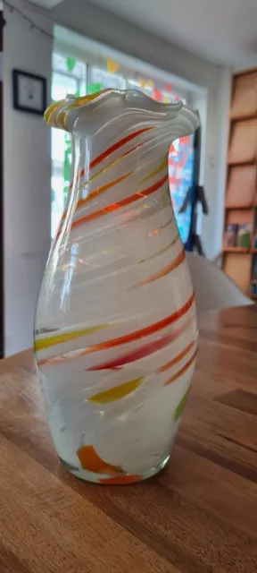 Bunte GLAS VASE MUNDGEBLASEN 23 cm h. x 10 cm. b. orange gelb