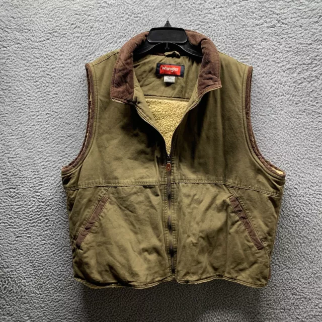 Wrangler Jacket Adult 2XL XXL Brown Sherpa Vest Canvas Barn Chore Zip Up Mens