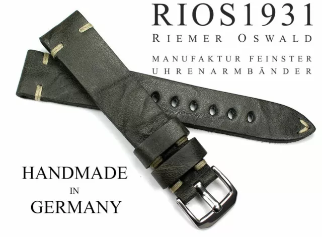 Vintage 18, 19, 20, 22, 24mm made Germany Leder RIOS robust Retro Look Uhrband