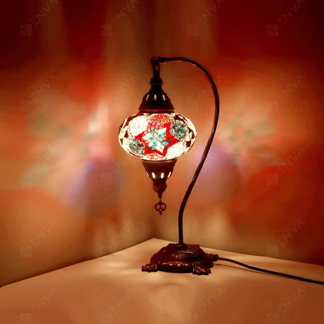 Lampada tavolo a collo di cigno a mosaico Tiffany fatta a mano turca marocchina