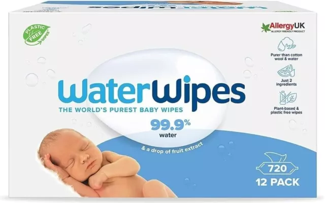 WaterWipes Original Plastic Free Baby Wipes, 720 Count (12 packs), 99.9% Water B