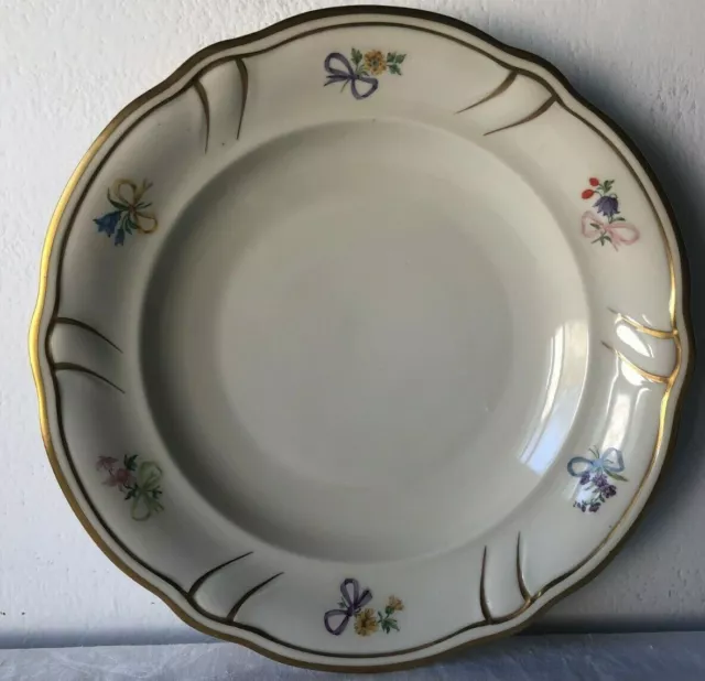 Antico piatto da portata tondo ceramica - fiori/fiocchi/ decoro oro - primi '900