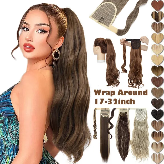 Wrap On Ponytail 100% Real Thick Pony Tail Clip In As Human Hair Extensions AU